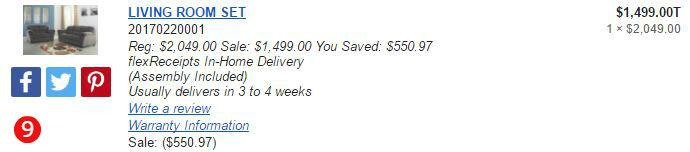 Item Information on the email receipt