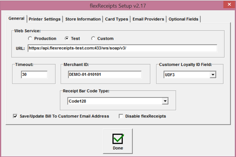 General Settings setup screen