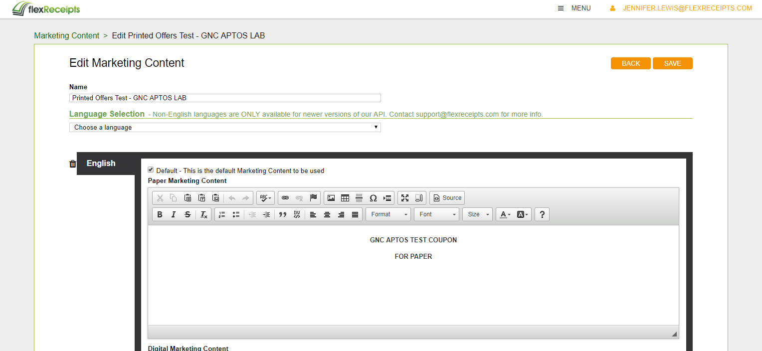 Marketing Content setup in the merchant portal